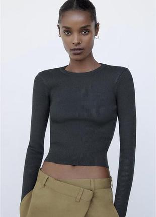 Гоафітовий трикотажний лонгслів zara у рубчик