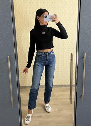Вкорочений лонгслів tommy hilfiger топ оригінал чорний голі водолазка топ светр tommy hilfiger
