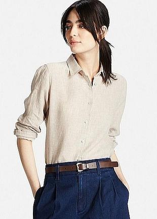 Женская льняная лен linen рубашка блузка блуза uniqlo premium linen, р.xs