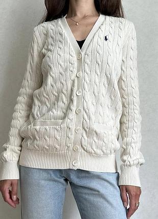 ​✨ молочний базовий котоновий кардиган polo ralph lauren в'язка косичка, р. xl (оригінал)