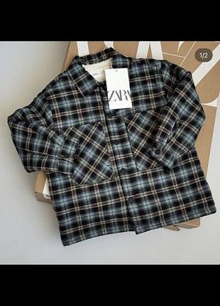 Верхня сорочка zara в клітинку з овчиною 104 р.