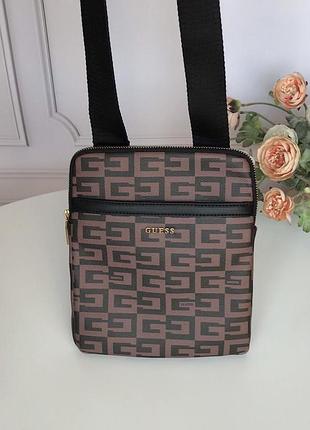 Сумка мужская guess оригинал escape logo mini crossbody коричневая гесс кросс боди