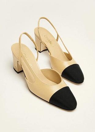 Культові слінгбеки chanel slingbacks beige & black жіночі шкіряні розмір 39