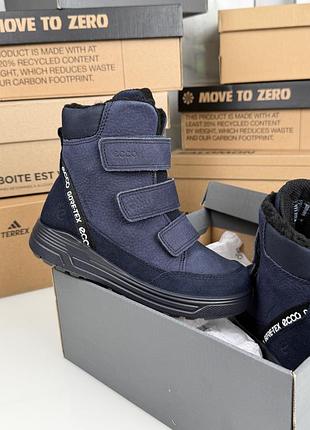 Теплые зимние сапожки на липучках ecco blue urban
