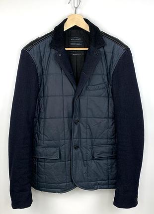 Мужской стьобаний блейзер куртка allsaints belfort blazer з шерстю та шкіряним оздобленням (розмір 38 / s-m)