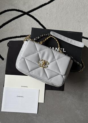 Сумка шанел 19 large handbag grey/gold
