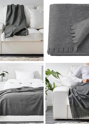 Серый плед флисовый ikea polarvide