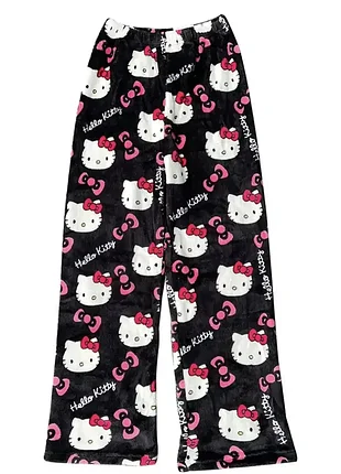 Стильные черные плюшевые брюки с hello kitty пижамные широкие брюки унисекс хелоу коти
