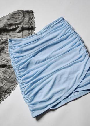 Коротка спідниця з сітки небесно блакитного кольору shein m/l