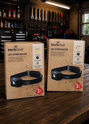Налобный фонарь rocktrail led-stirnleuchte оснащен передней панелью с 5 режимами освещения и съемным задним фонарем с 2 режимами.