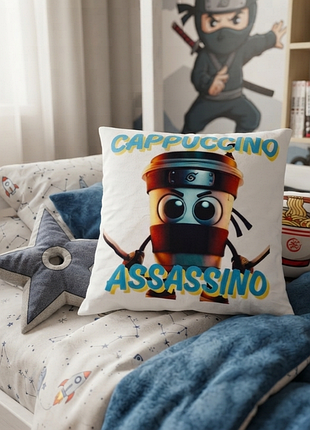 Декоративна наволочка на подушку з принтом cappuccino assassino.