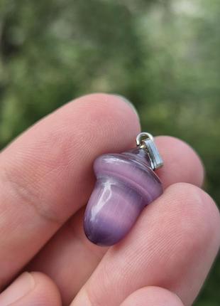 Казкова підвіска-грибочок із фіолетового «котячого ока» 🍄💜