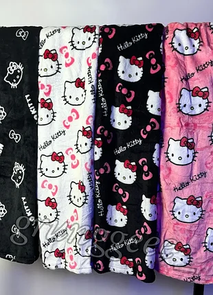 Широкие черные теплые брюки hello kitty | плюшевые розовые трендовые брюки хелоу котти