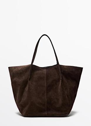 Шкіряний кожаный коричневий шоппер шопер сумка massimo dutti