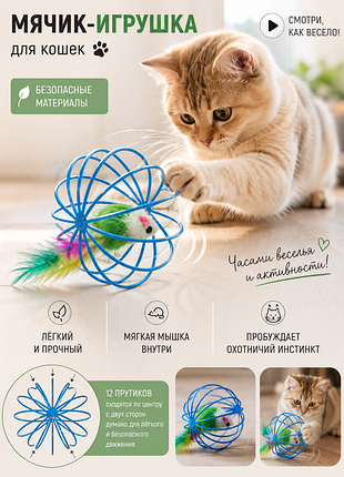 Інтерактивна іграшка-м'ячик з мишкою для кота