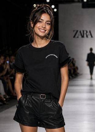 Футболка · женская · zara · черная · s · хлопок с искусственным мехом