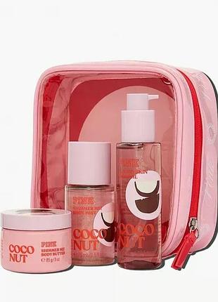Подарочный набор victoria’s secret pink coconut let's glow away shimmer travel set. оригинал из сша.