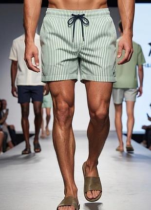 Шорты для купания мужские h&amp;m, зеленые в полоску, s, полиэстер
