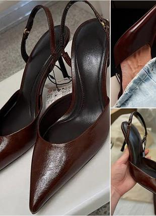 Туфлі-слінгбеки zara, коричневого кольору.