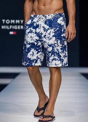 Шорты для купания мужские Tommy hilfiger, сине-белые, s, полиэстер, шорты пляжные