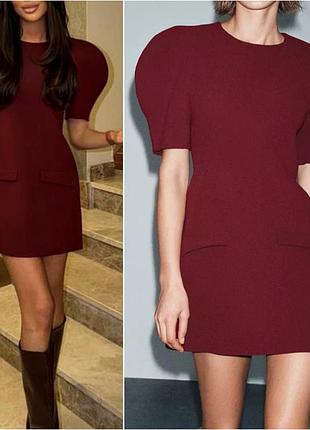 Платье zara, с короткими объемными рукавами.