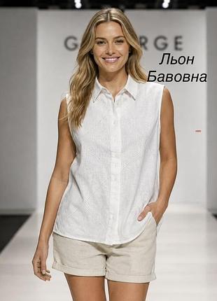 Блуза жіноча george біла l (xl) льон / бавовна