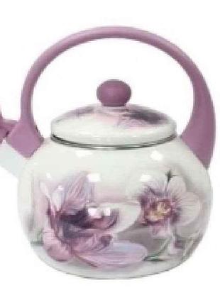 Чайник эмалированный со свистком 2,2л орхидея ft7 5/l pink handle тм zauberg