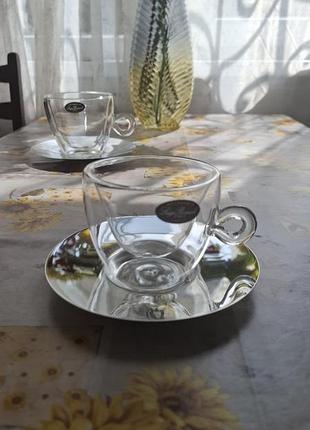 Чашка для кофе luigi bormioli thermic glass с блюдцем 150 мл