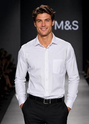 Рубашка мужская marks &amp; spencer белая m хлопок полиэстер