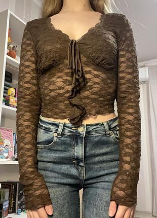 Коричнева мереживна кофтинка блузка xs/s new yorker