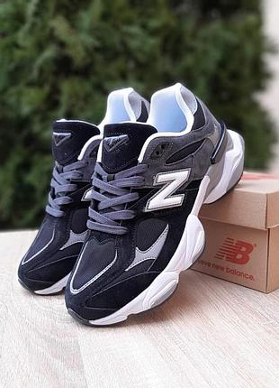 Мужские качественные и стильные кроссовки new balance 9060 черные с белым и серым