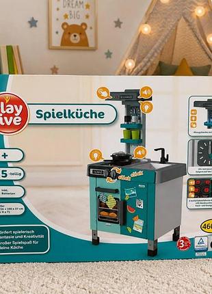 Дитяча інтерактивна ігрова кухня playtive spielküche , виготовлена у м'якому бірюзовому кольорі з 35 елементами в комплекті.