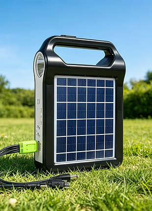 Портативна сонячна зарядна станція 3в1 easy power ep-035 5w з power bank двома led-ліхтарями та знімними акумуляторами