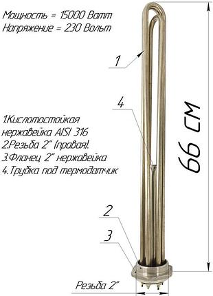 Блок-тэн 15,0 квт резьба 2" нержавейка