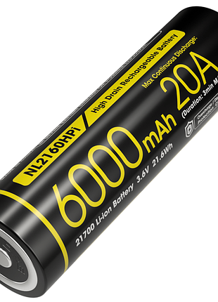 Акумулятор літієвий li-ion 21700 nitecore nl2160hpi 3.6v (6000mah, 20а), захищений