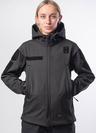 Куртка женская soft shell black military черная на флисовой подкладке
