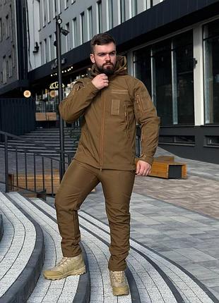 Тактический костюм на флисе soft shell койот