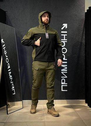 Брюки олива soft shell софтшел на флисе
