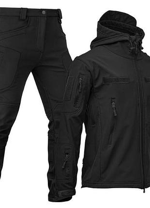 Костюм energy на флисе черный софтшелл softshell