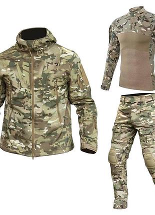 Комплект форми soft shell caiman мультикам куртка + штани g2 та убакс g4