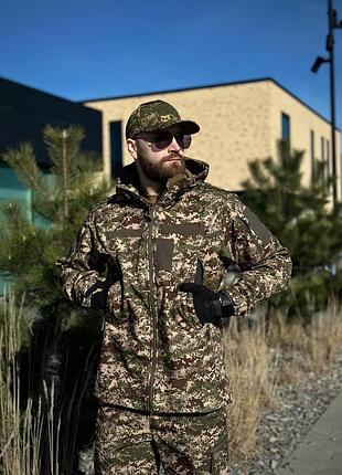 Военная куртка проклеена хижак утепленная на флисе, soft shell military