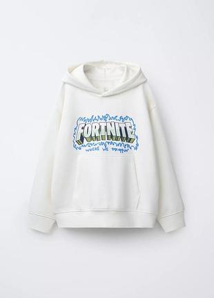 Zara новый с биркой стильный с принтами fortnite теплый балахон худи