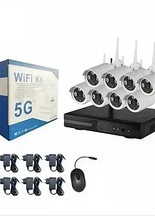 Комплект камер видеонаблюдения беспроводной 5g 1080p wifi 5g на 8 камер в наборе