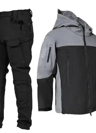 Тактический костюм серо/черный softshell gman на флисе