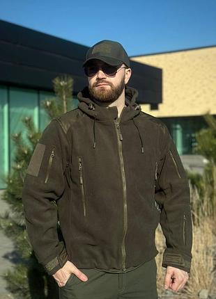 Тактична куртка олива мікрофліс з капюшоном military olive