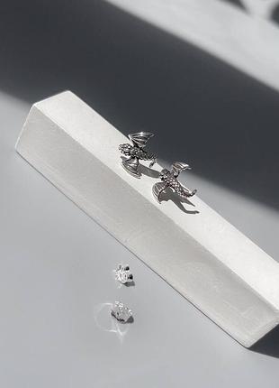 Сережки pandora «вигнуті дракони» «гра престолів» 088-22844 s925 ale, покриття сріблом