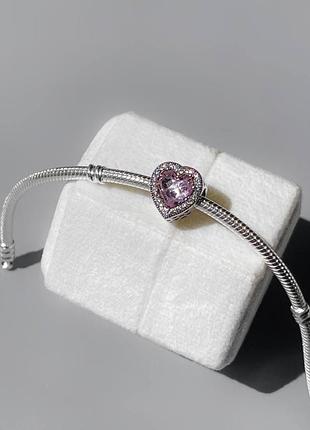 Намистина pandora «розовое сердце» s925 ale, покрытие серебром, кристалл