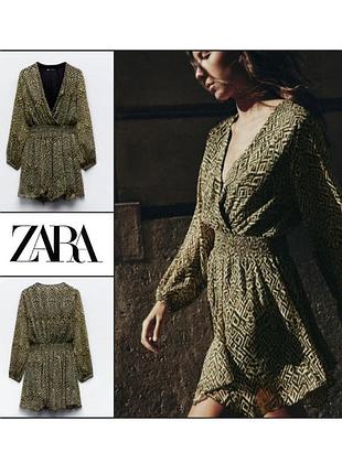 Платье zara новая коллекция шифоновое короткое с принтом женское молочное бежевое хаки черное весеннее летнее мини-платье вечернее легкое элегантное