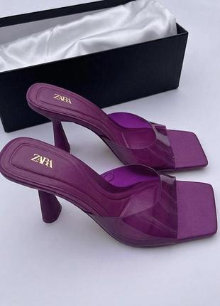 Мюлі zara на підборах  та квадратним мисом