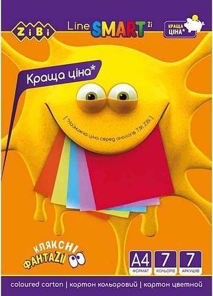 Картон цветной, а4, 7 цветов-7 л, 200гм2, smart line zb.1955 тм zibi